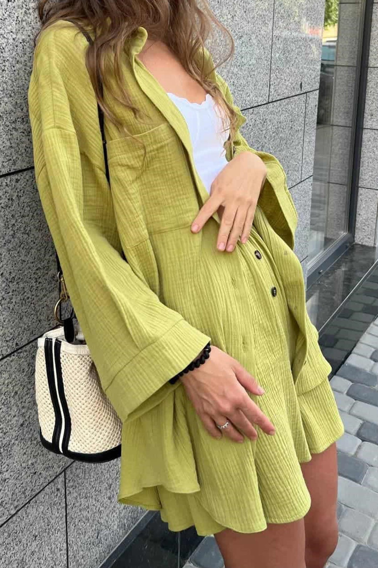 Single-breasted Three-quarter Sleeve Shirt Set