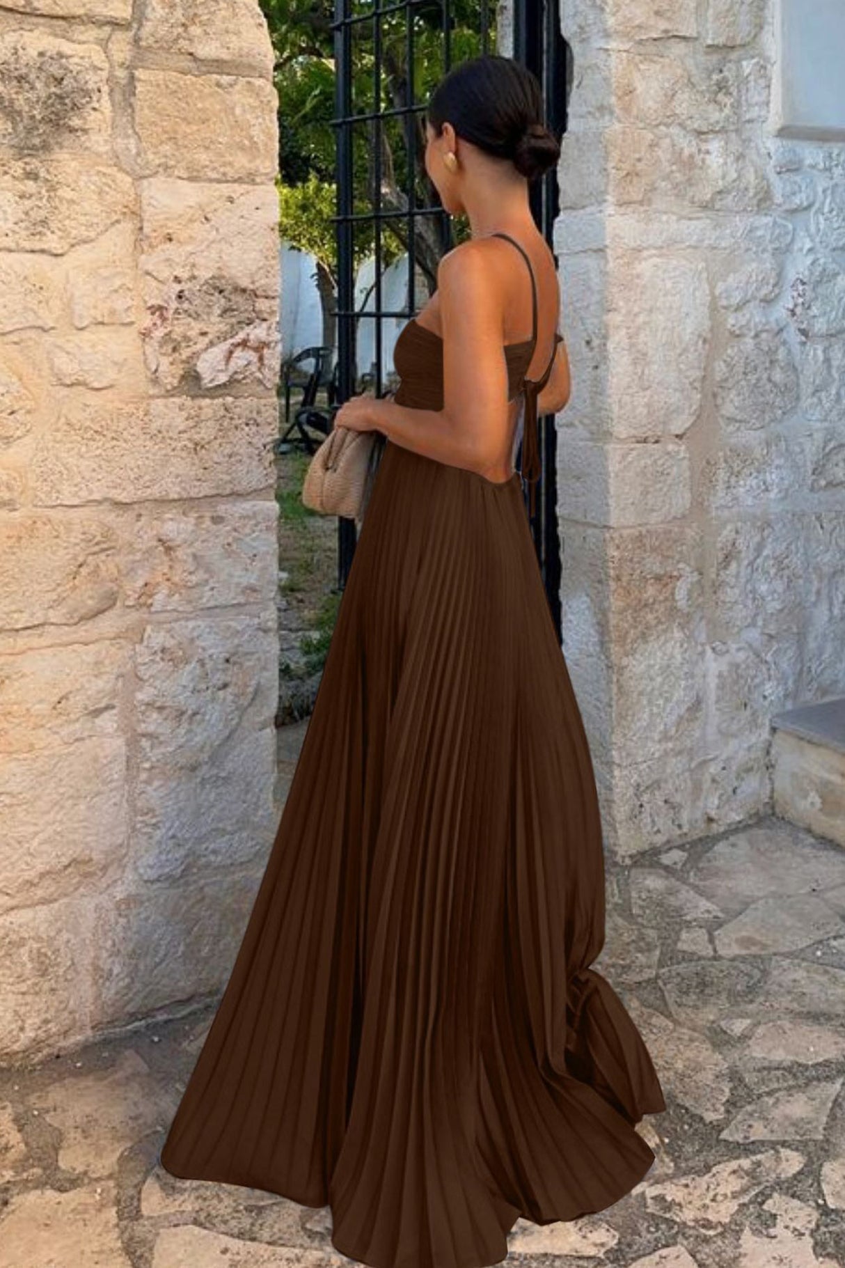 Arolora Halterneck Cutout Pleated Maxi Dress