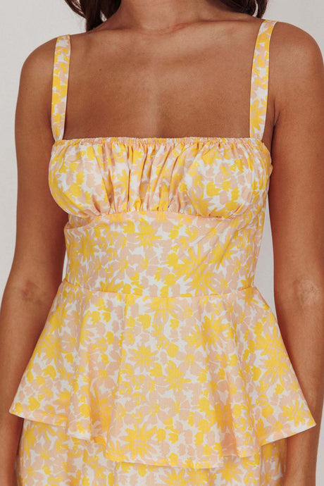 Arolora Floral Print Tie-up Tiered Midi Dress