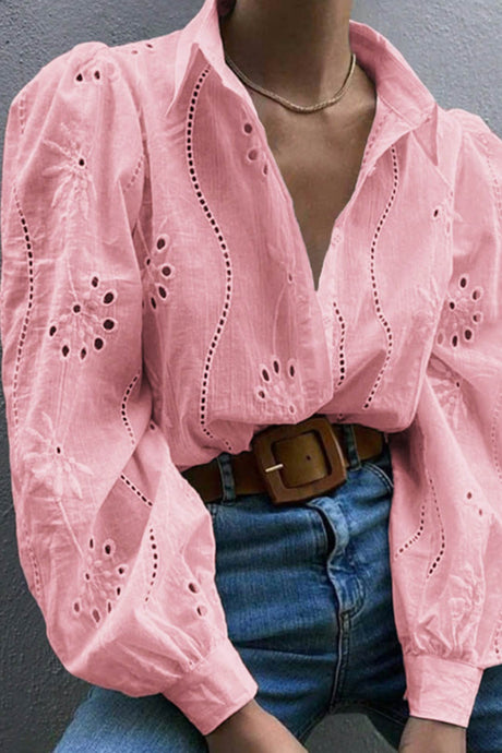 Hollow Out Puff Sleeve Blouse