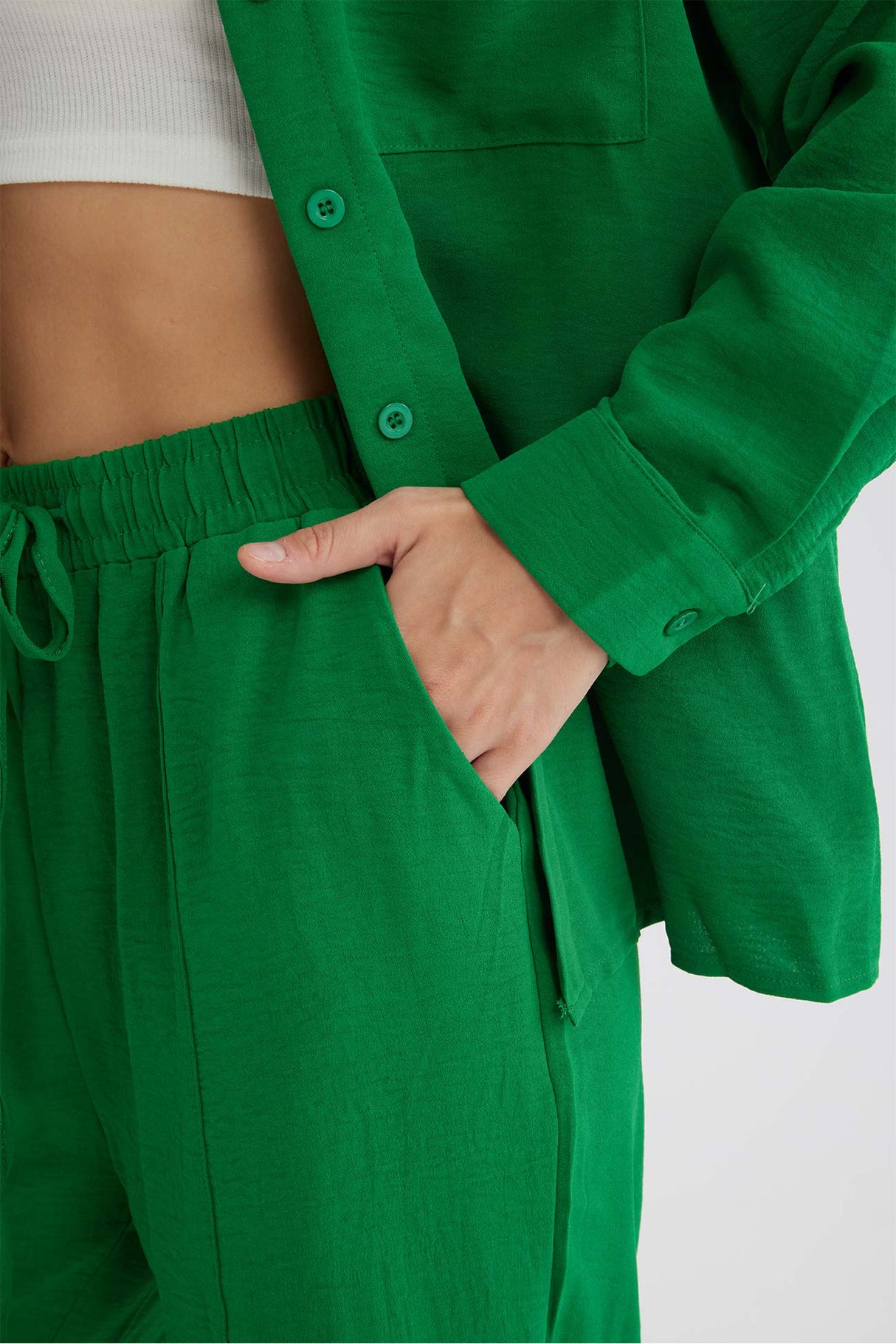 Long Sleeve Solid Color Shirt Long Pants Set