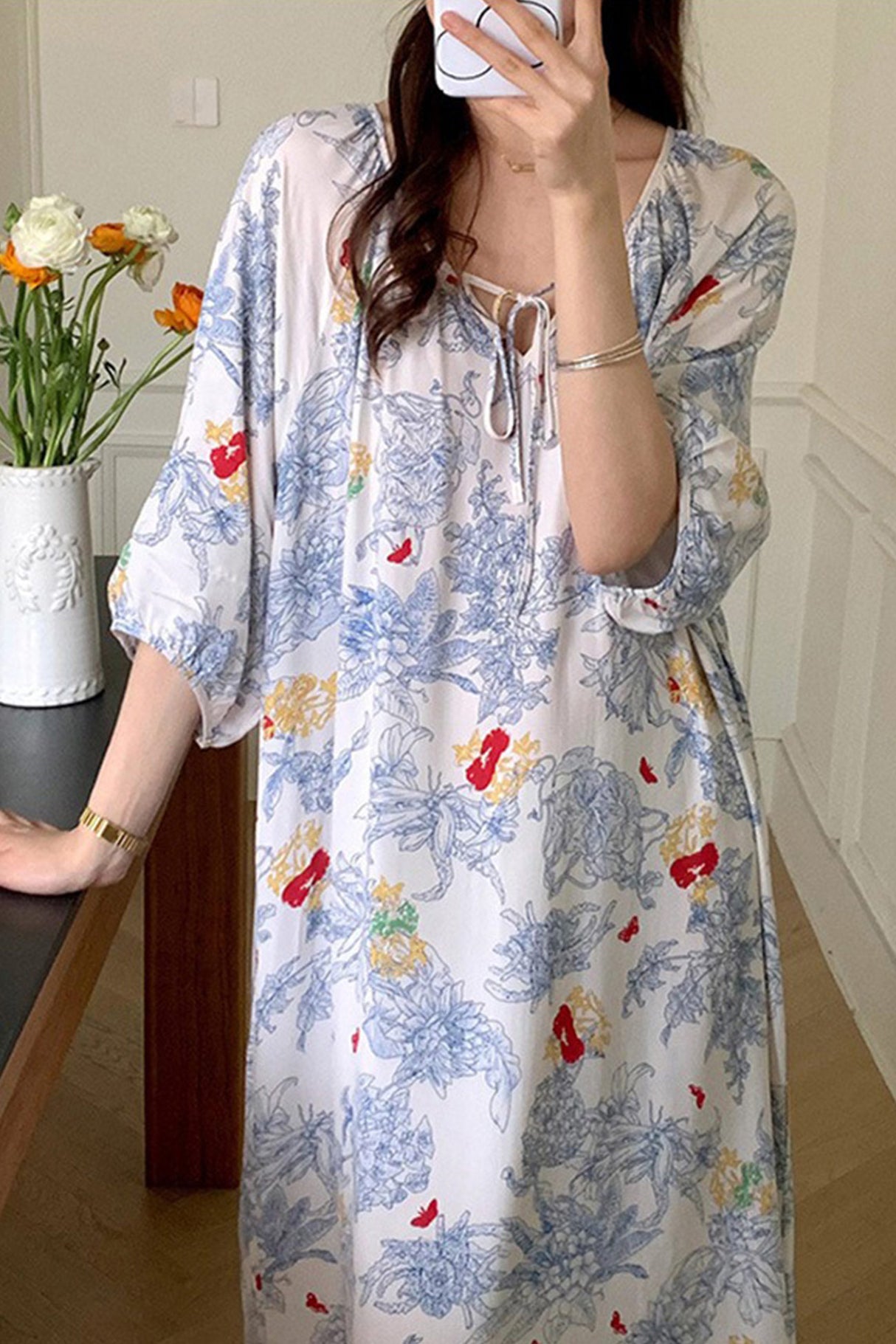 Arolora Printed Tie-up Oversize Loungewear