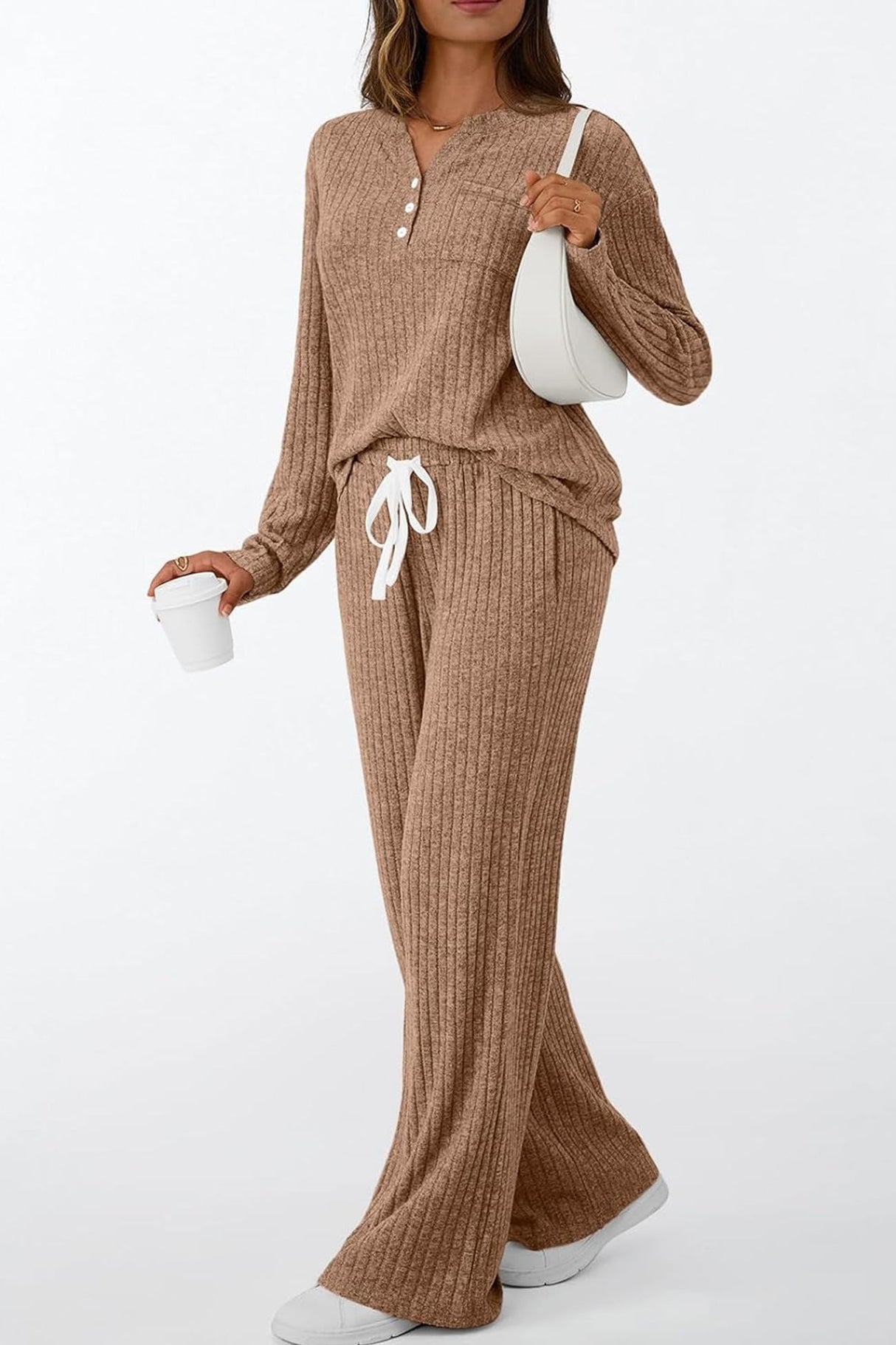 Ribbed Pitted Brushed Two Piece Pants Set