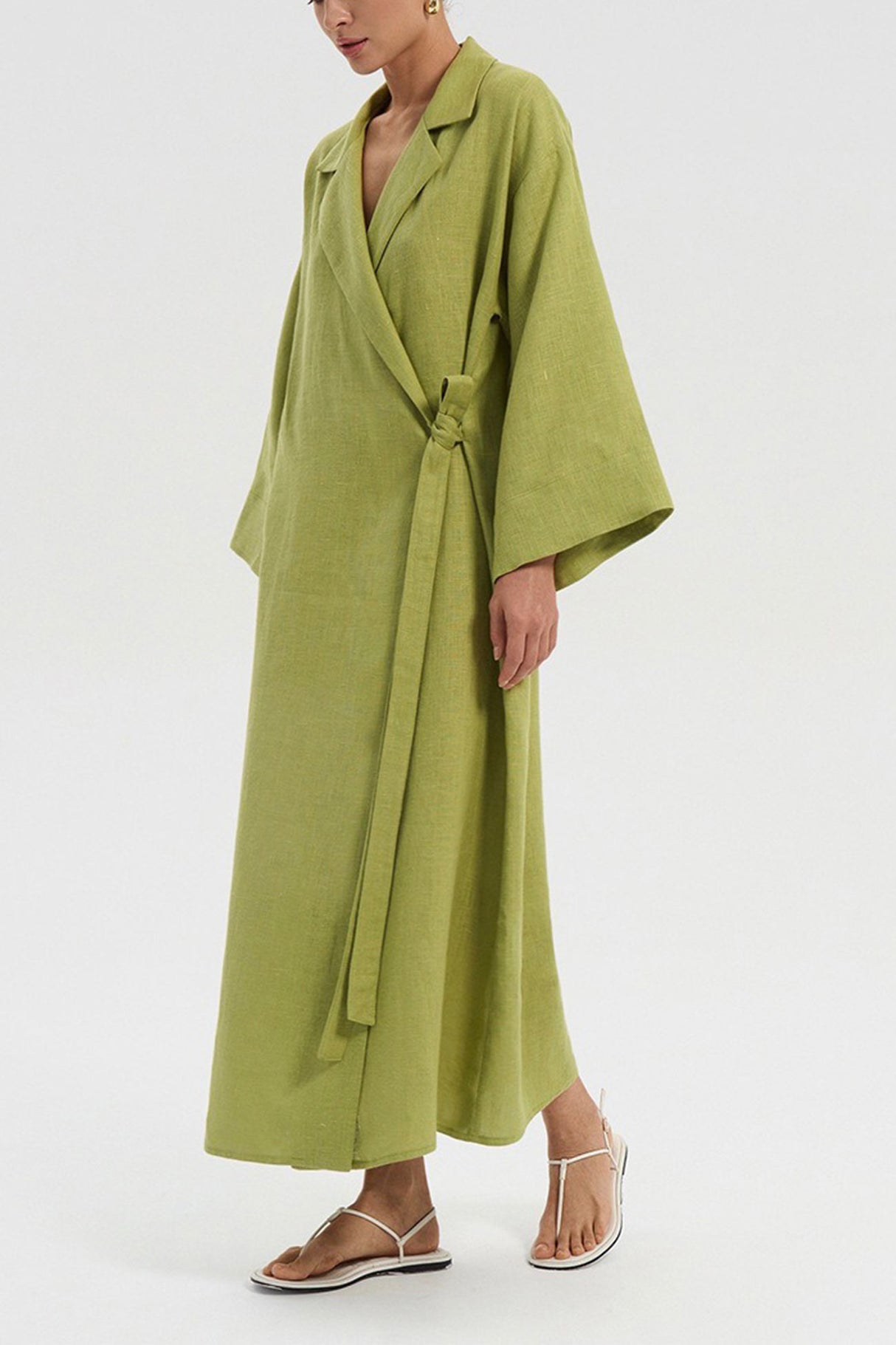 Lapel Tie-up Cotton Linen Dress