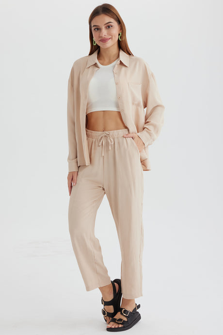 Long Sleeve Solid Color Shirt Long Pants Set