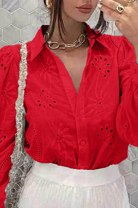 Hollow Out Puff Sleeve Blouse