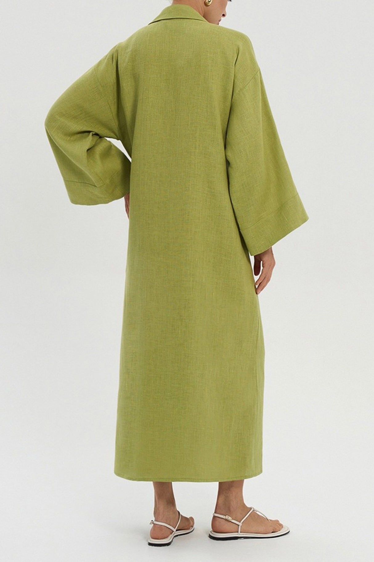 Lapel Tie-up Cotton Linen Dress