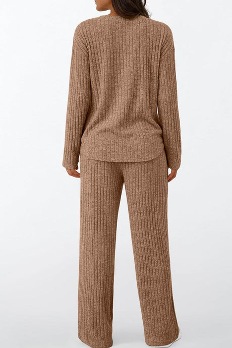 Ribbed Pitted Brushed Two Piece Pants Set