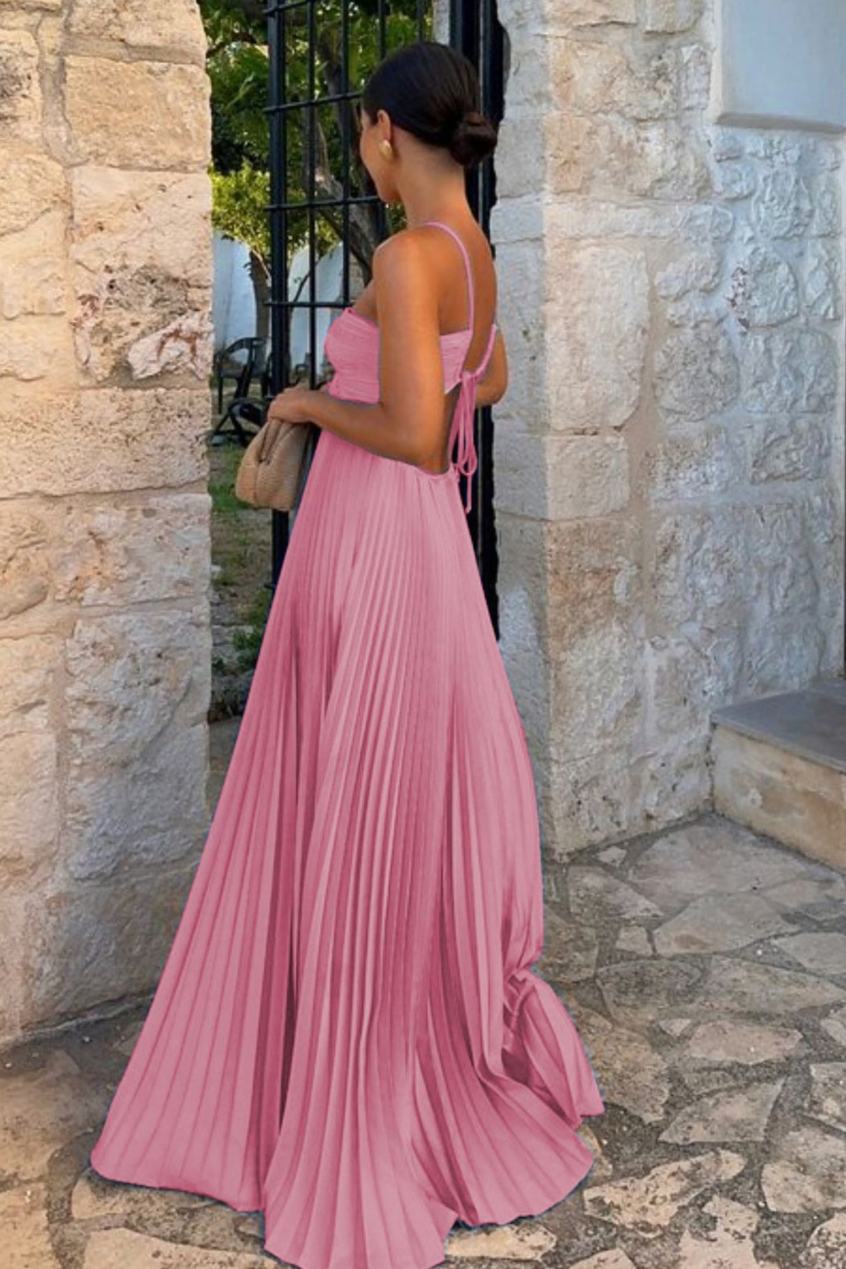 Arolora Halterneck Cutout Pleated Maxi Dress