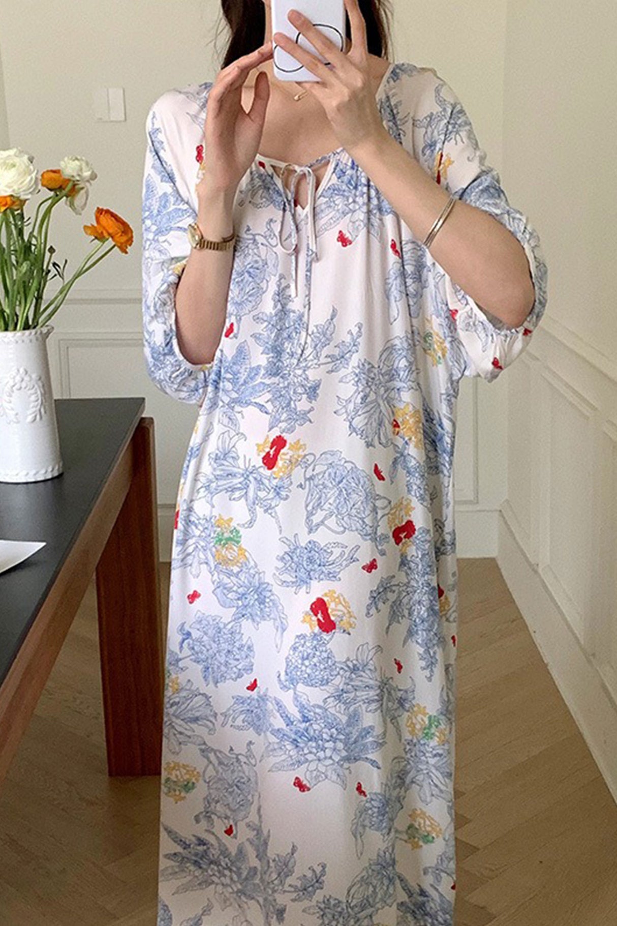 Arolora Printed Tie-up Oversize Loungewear