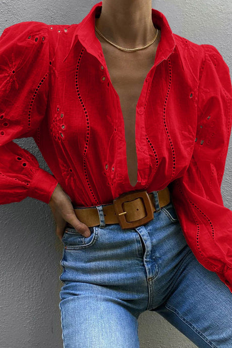 Hollow Out Puff Sleeve Blouse