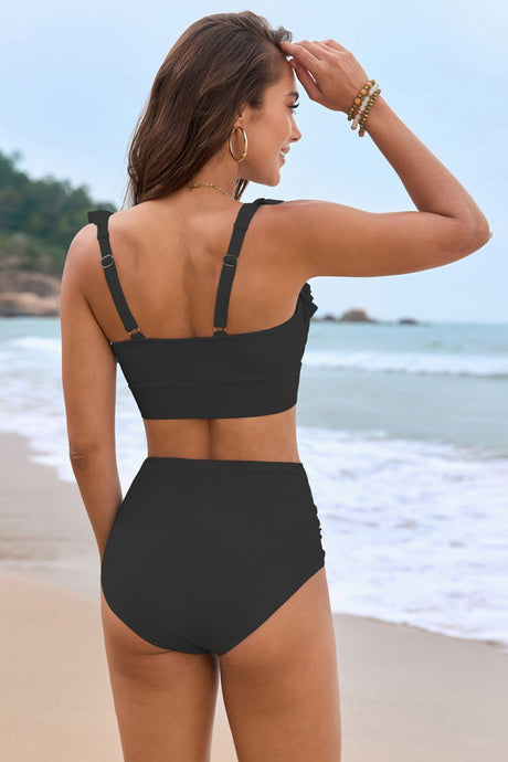 Arolora Ruffle Floral Print Swimsuit With Sarong