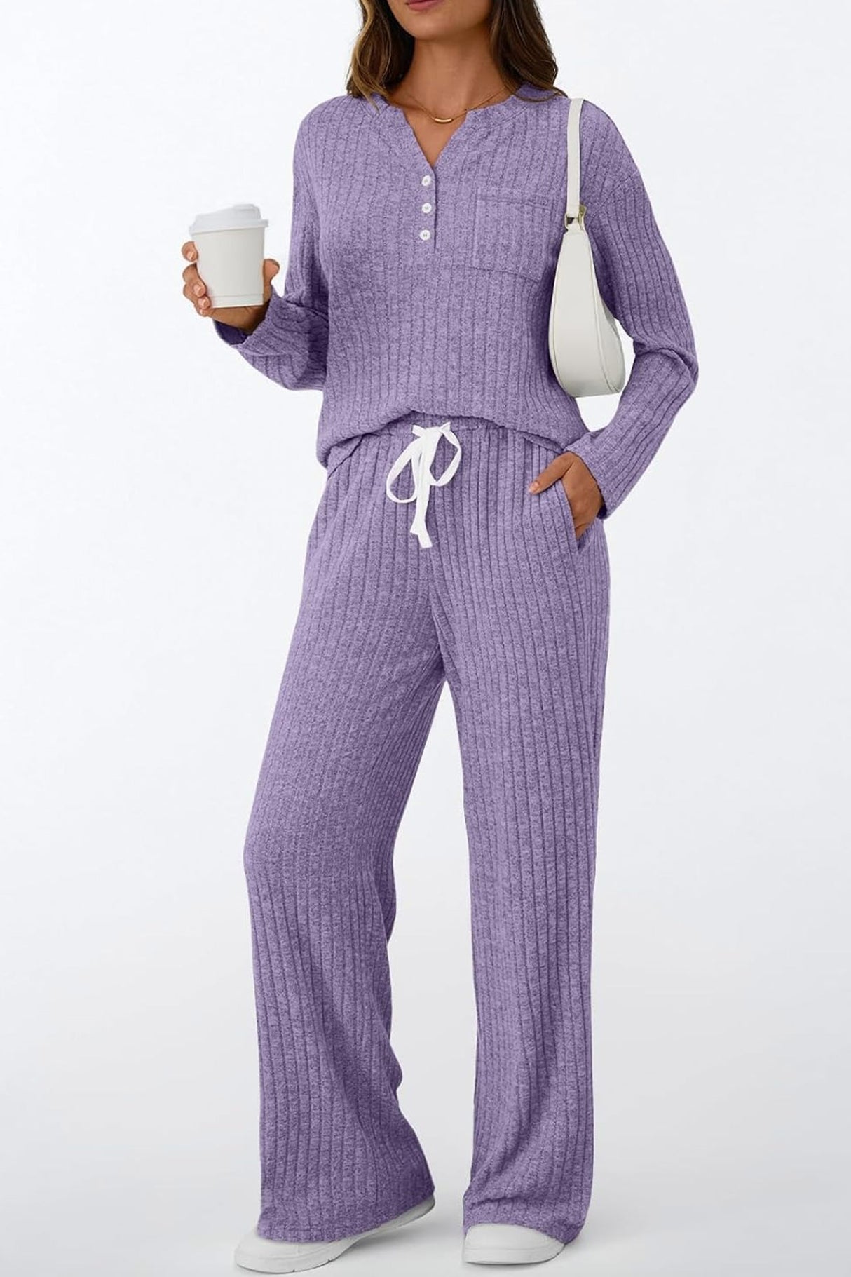 Ribbed Pitted Brushed Two Piece Pants Set