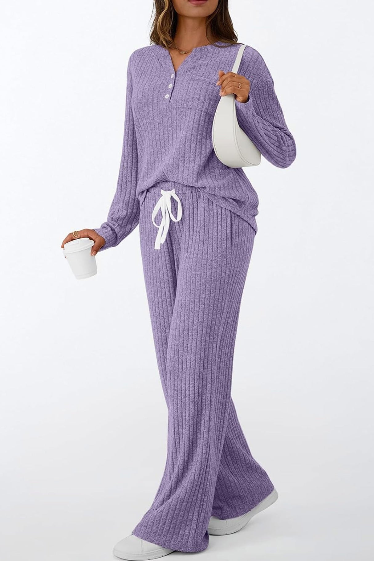 Ribbed Pitted Brushed Two Piece Pants Set