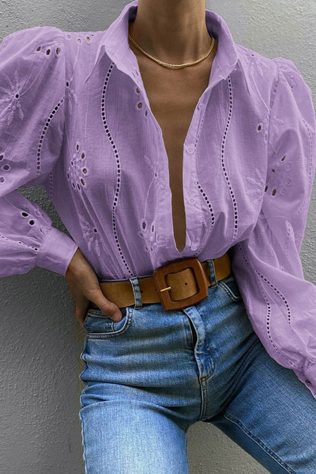 Hollow Out Puff Sleeve Blouse