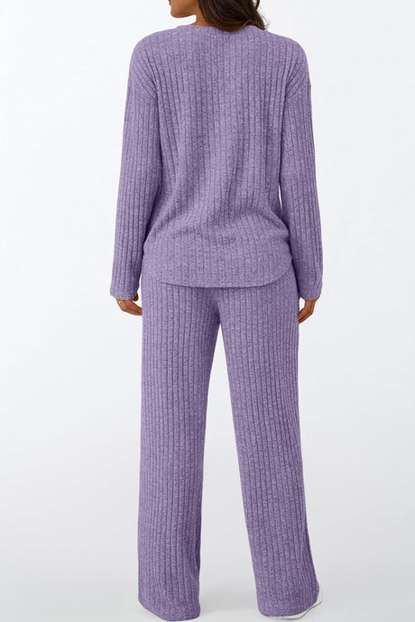 Ribbed Pitted Brushed Two Piece Pants Set