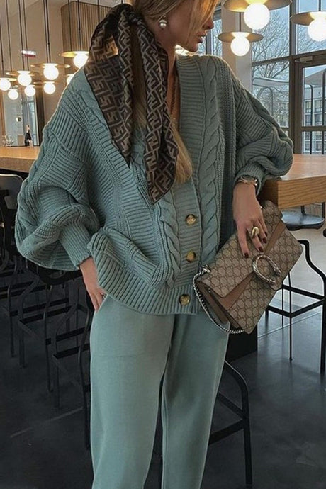 Cable Knit Cardigan Pencil Pants Set