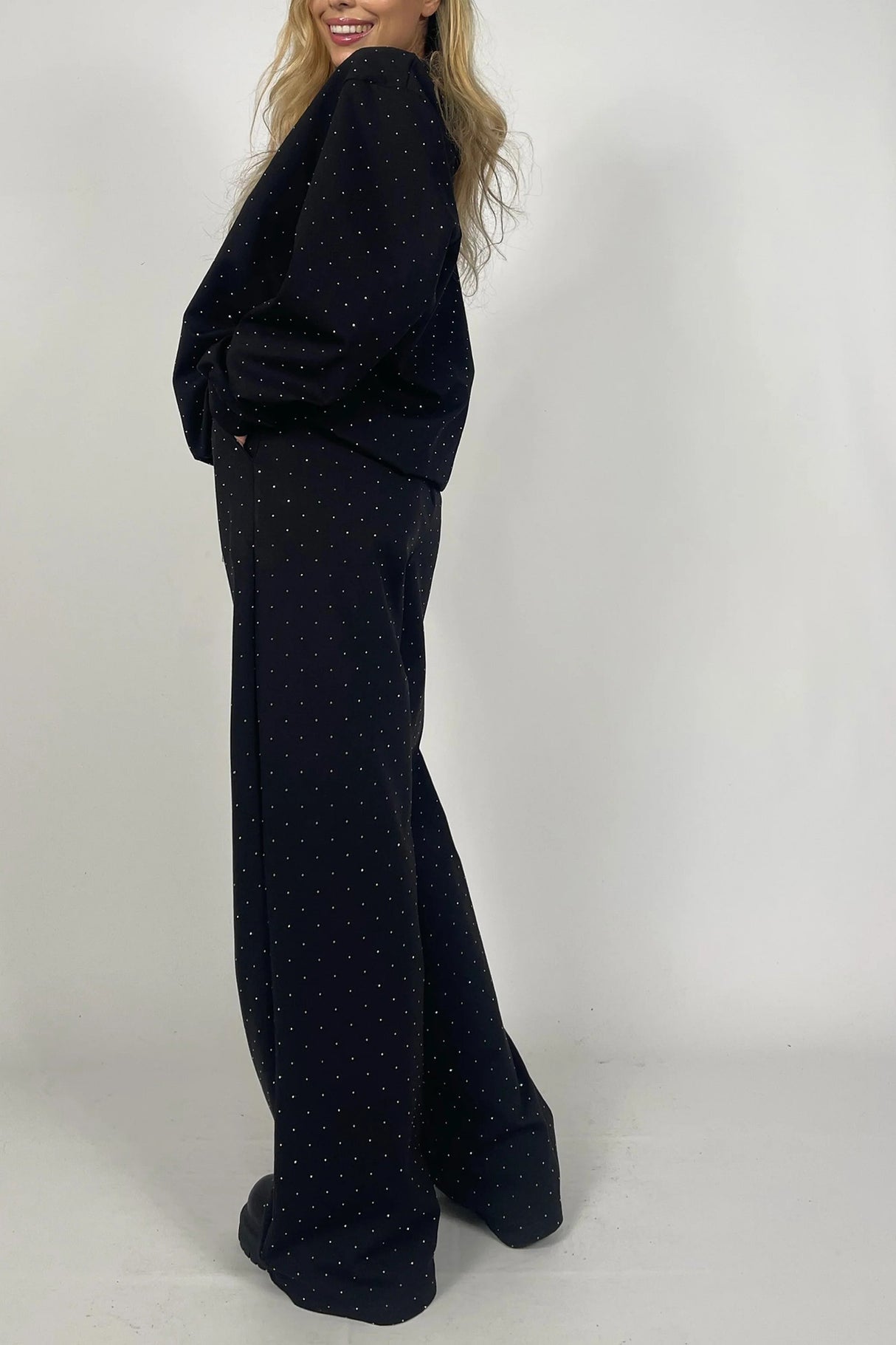 Rhinestone Sweatshirt Two-piece Outfit