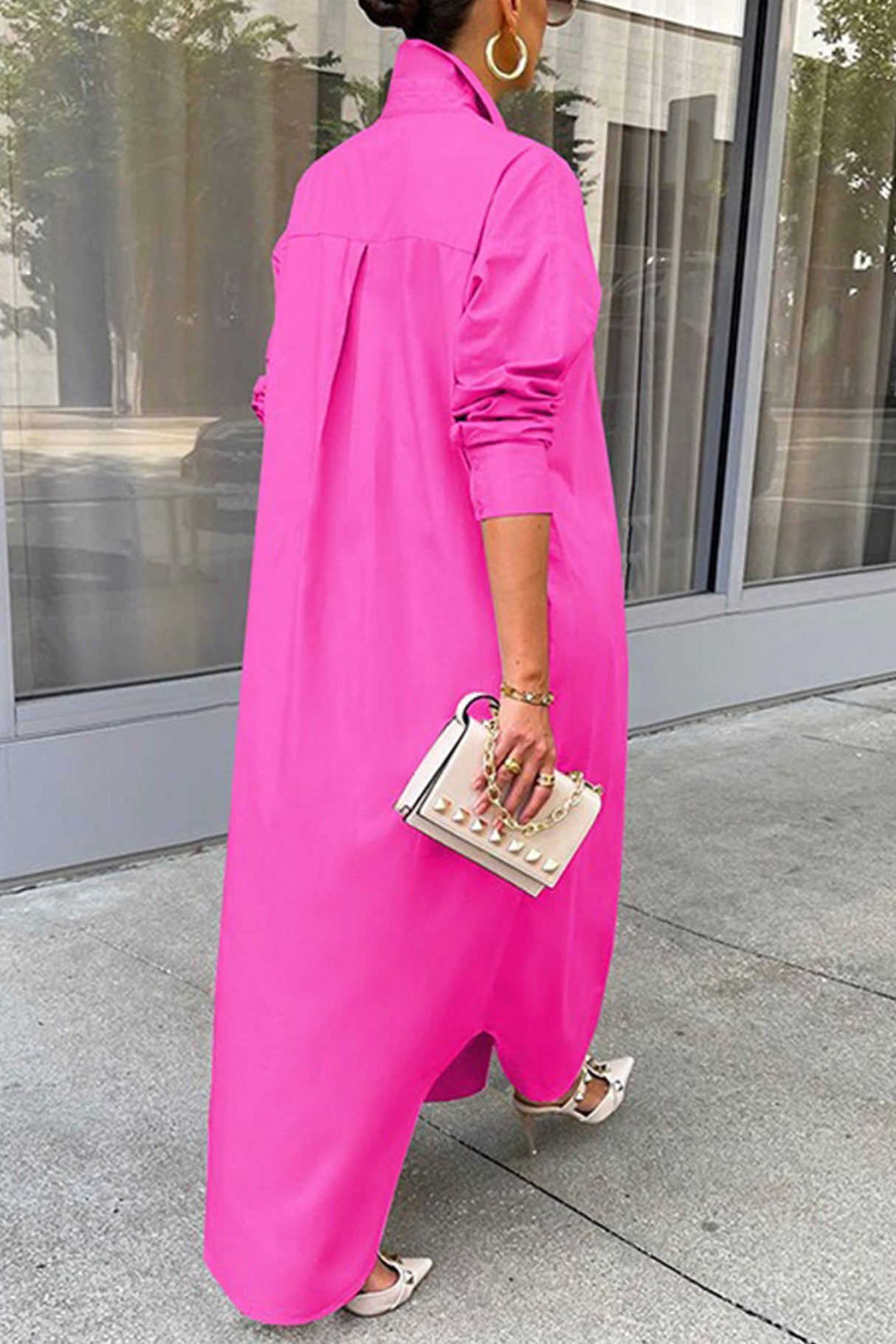 Solid Color Single-breasted Long Blouse