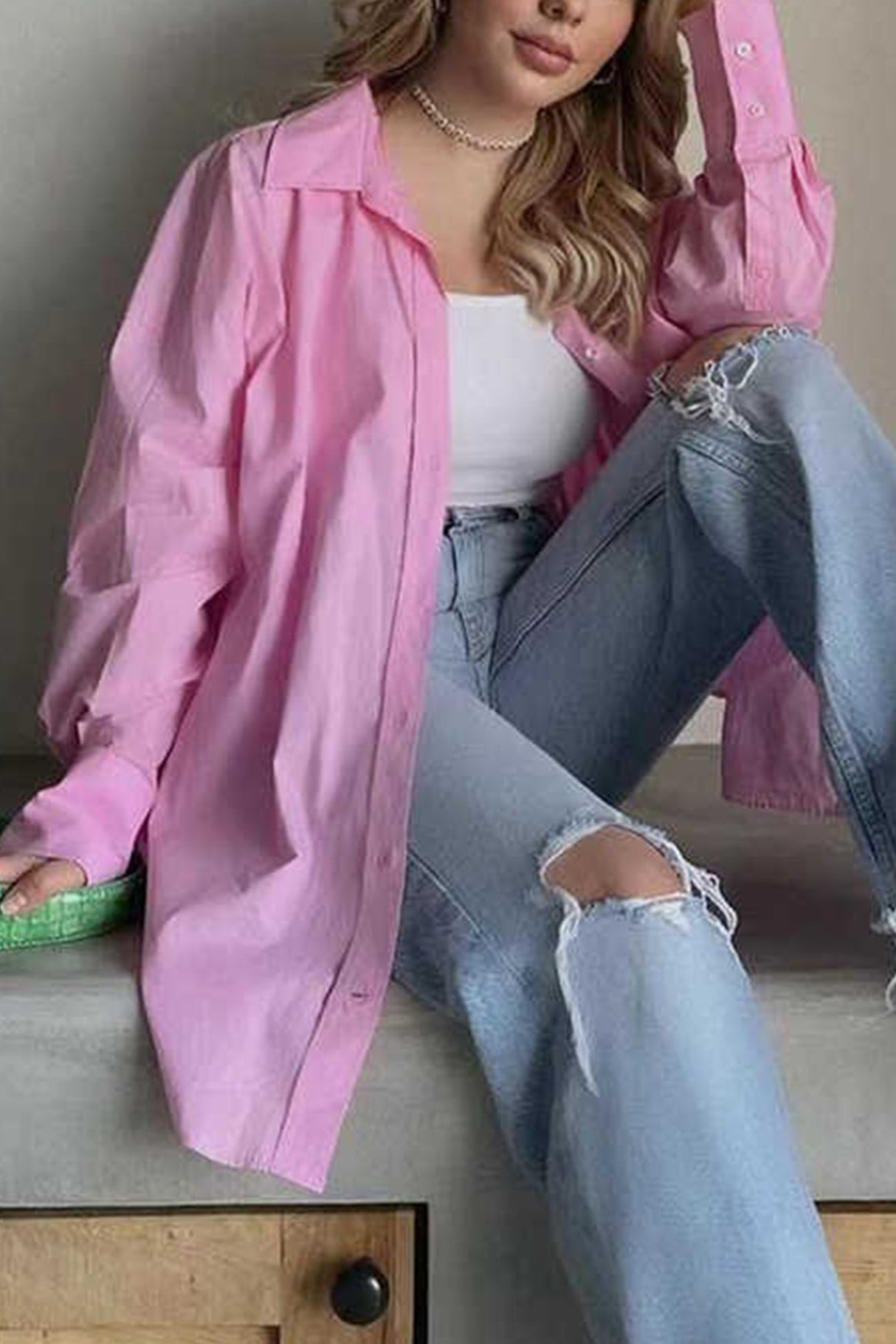 Candy Color Mid-length Cotton Blouse