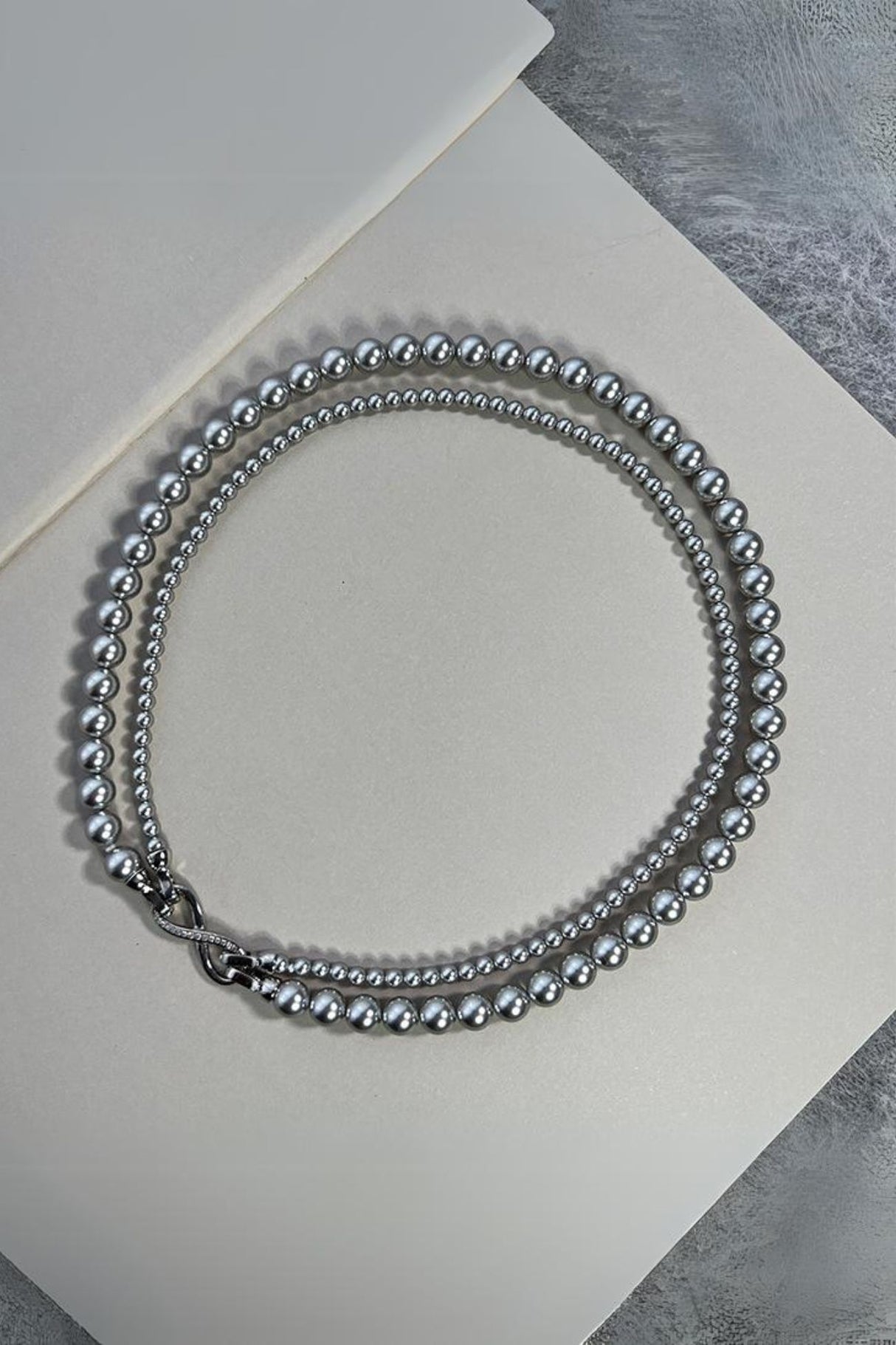Detachable Double Layer Grey Pearl Necklace