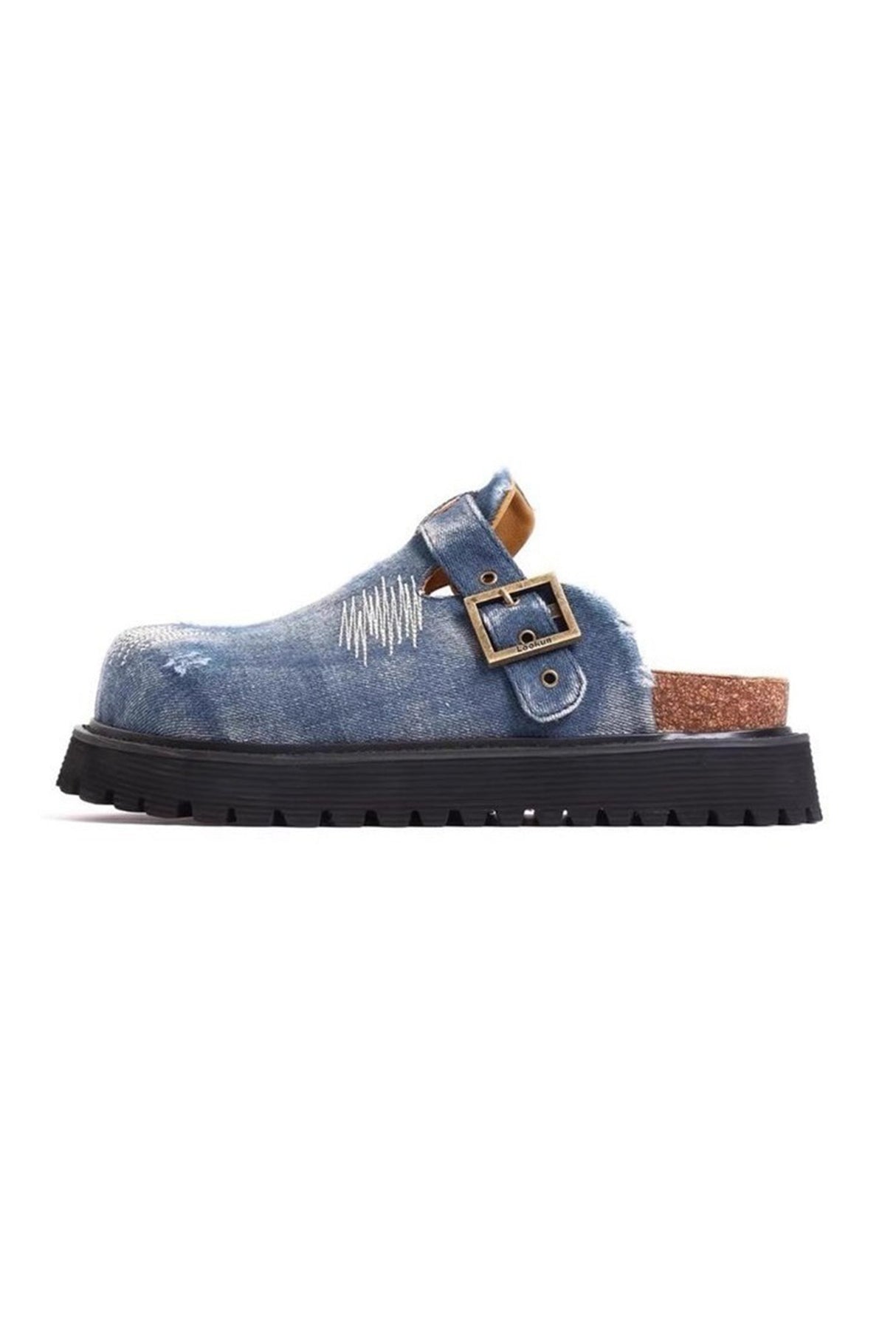 Distressed Denim Closed-toe Slip-on Flat