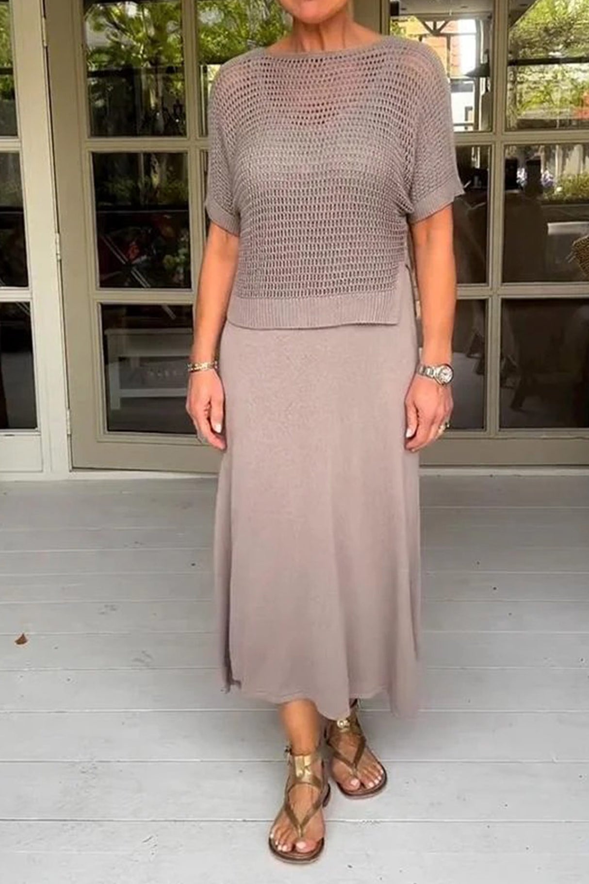 Hollow Out Knit Cover-up Tank Dress Two-piece Set