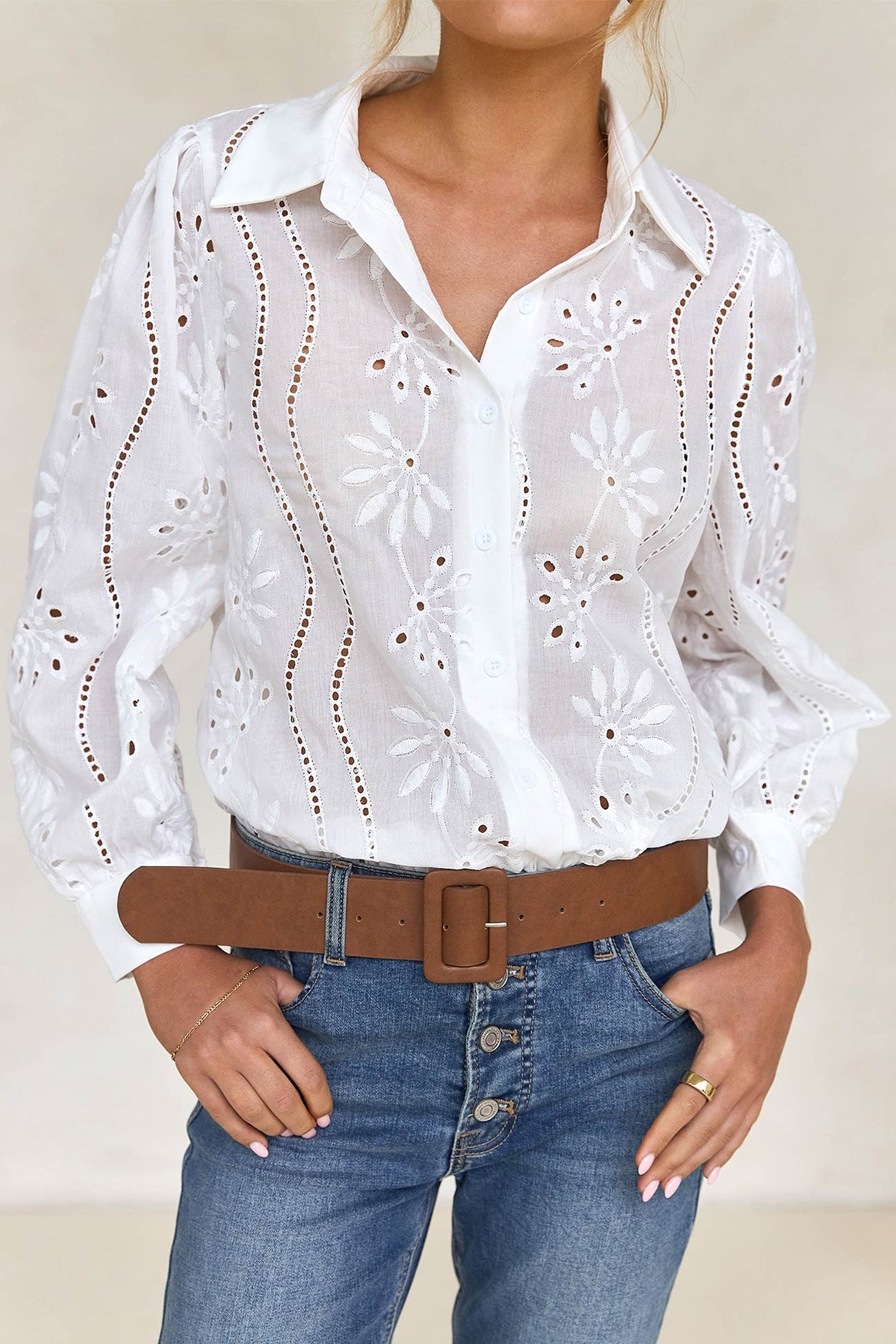 Hollow Out Puff Sleeve Blouse