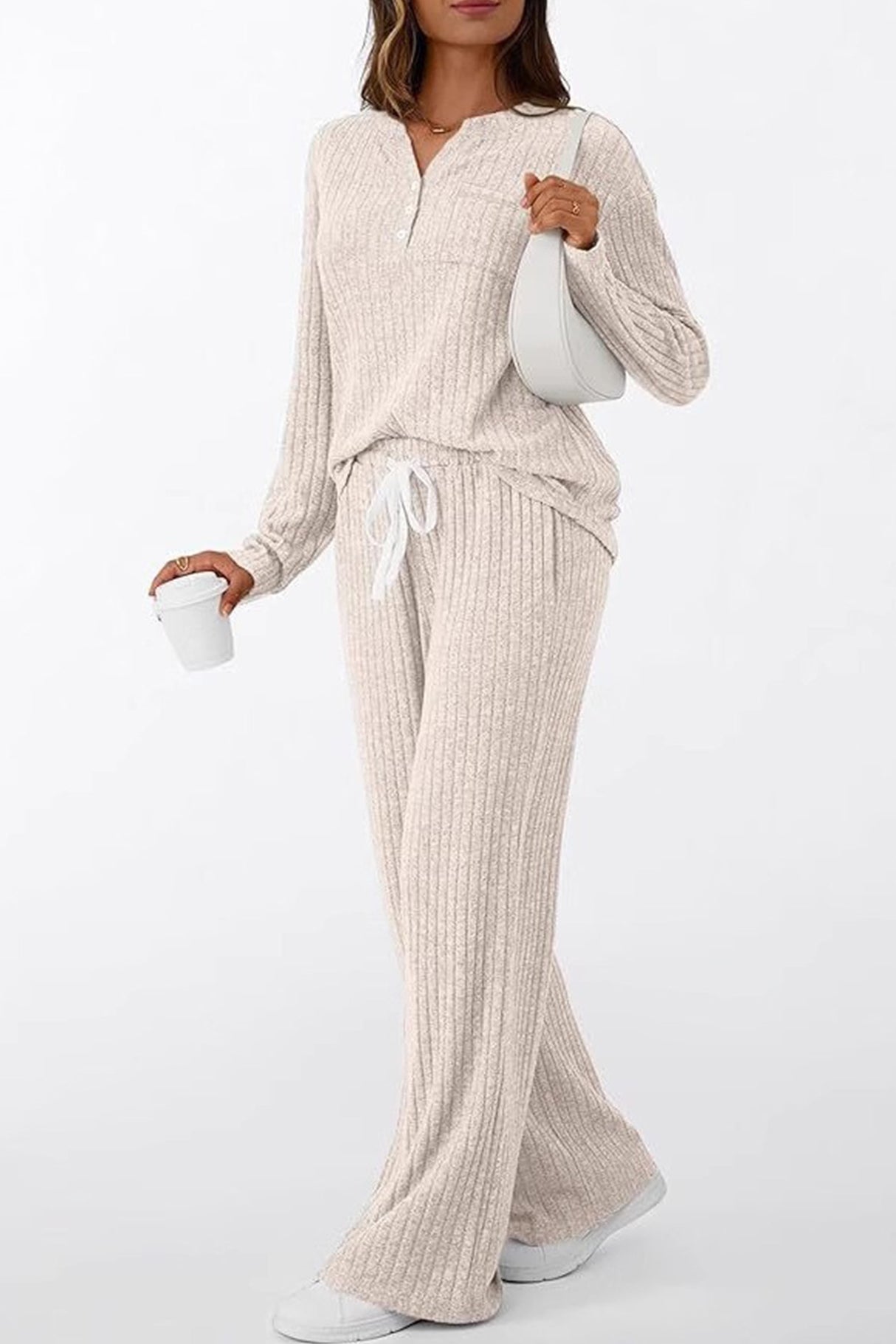 Ribbed Pitted Brushed Two Piece Pants Set