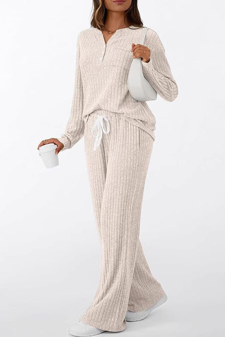 Ribbed Pitted Brushed Two Piece Pants Set