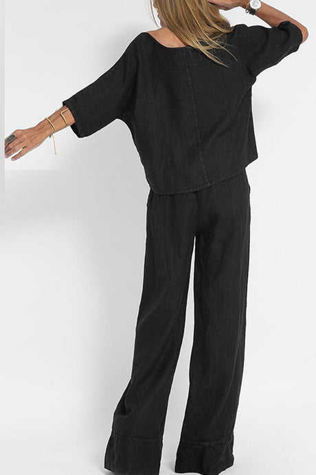 Arolora Solid Color Half Sleeve Cotton Shirt Pants Set