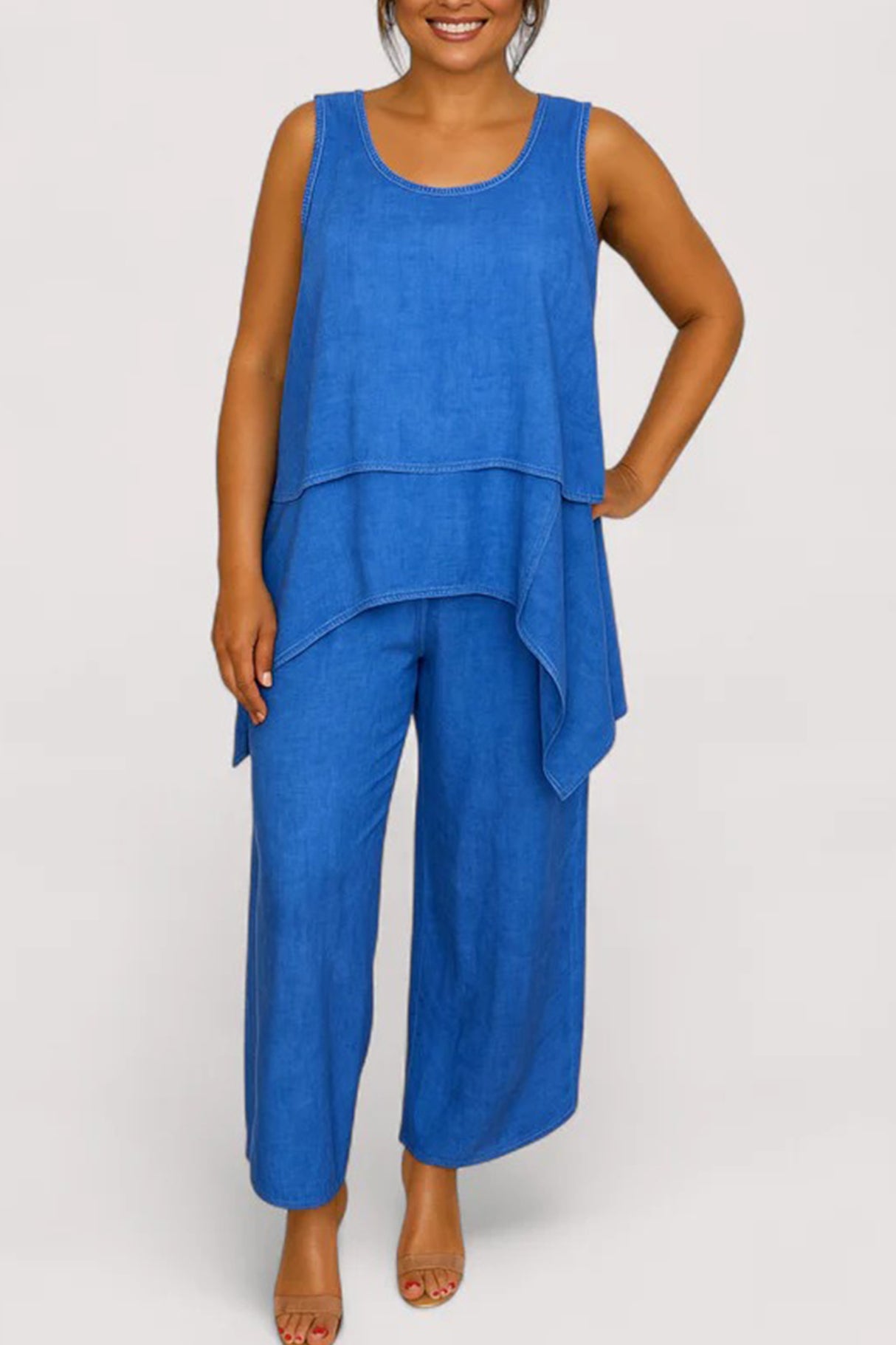 Arolora Solid Color Irregular Three-piece Outfit