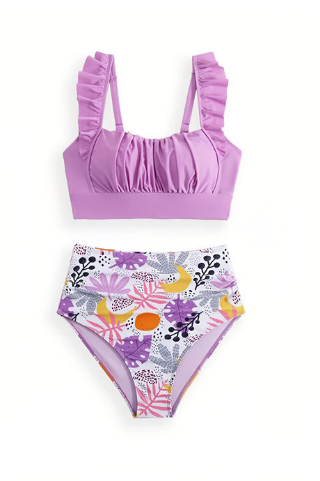 Arolora Ruffle Floral Print Swimsuit With Sarong