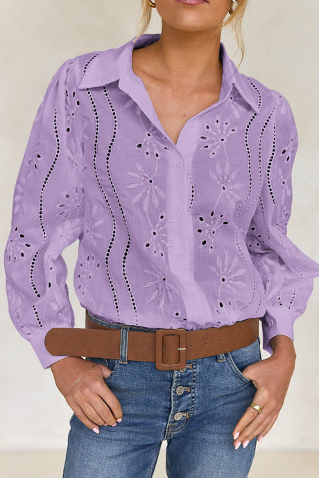 Hollow Out Puff Sleeve Blouse