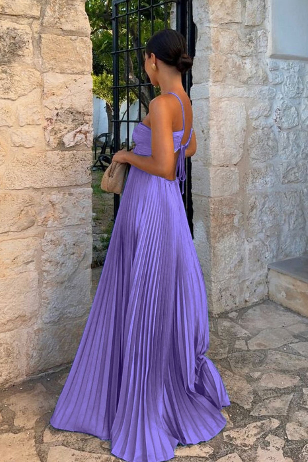 Arolora Halterneck Cutout Pleated Maxi Dress