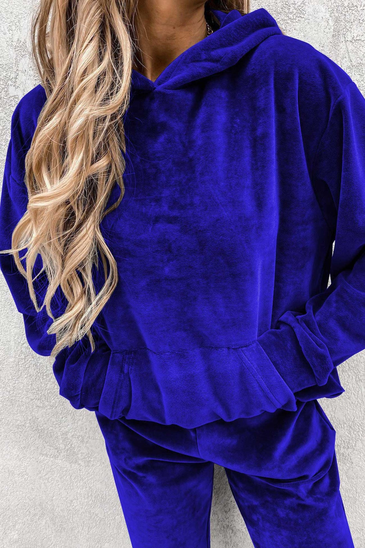 Velour Solid Color Hoodie Long Pants Set