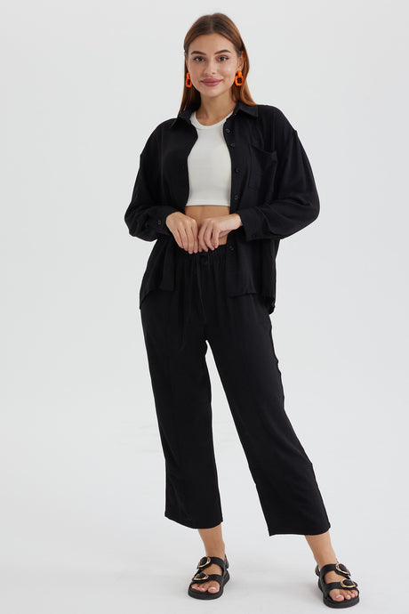 Long Sleeve Solid Color Shirt Long Pants Set