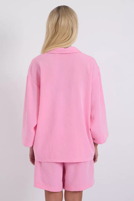 Solid Color Shirt Single-breasted Bermuda Shorts Set