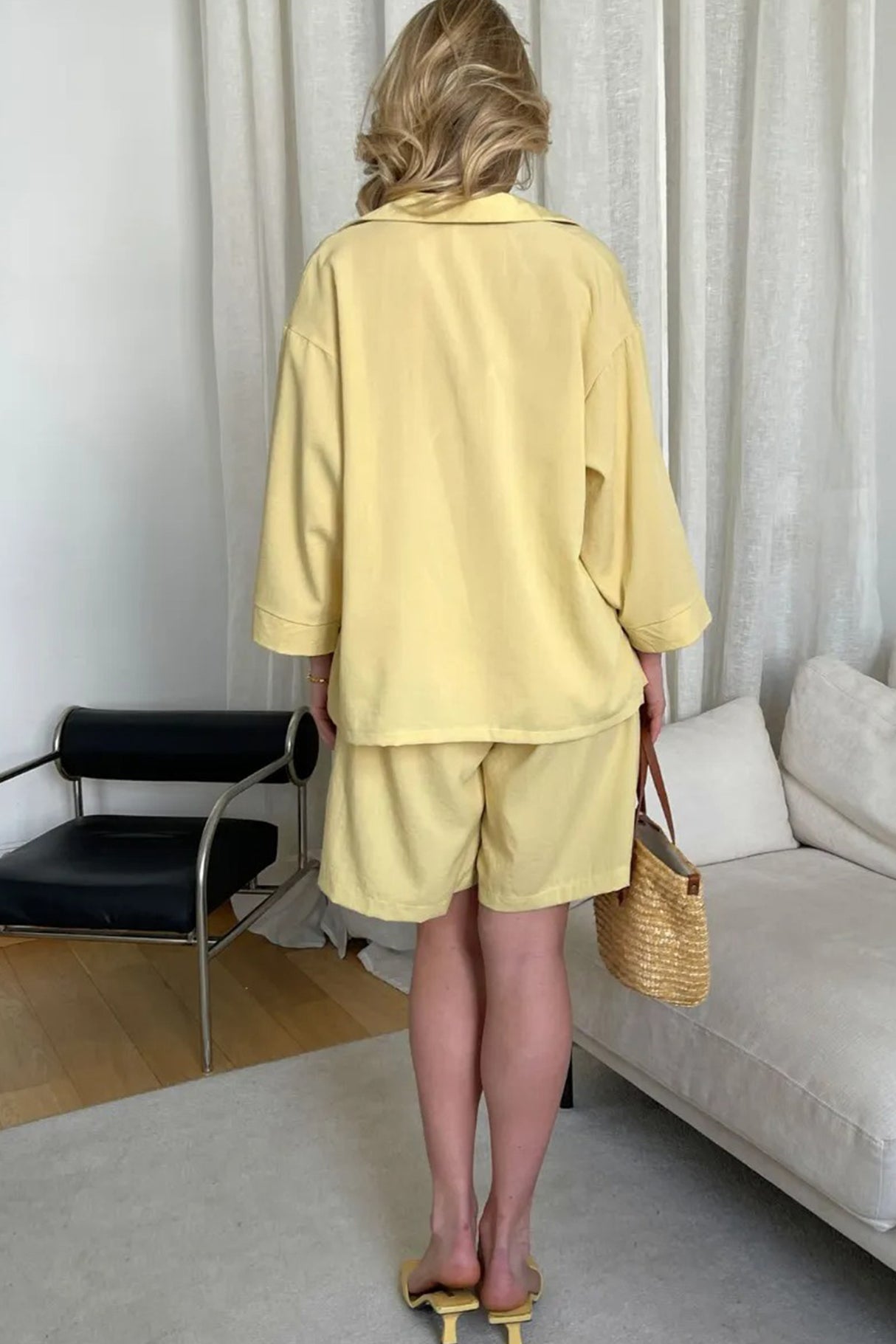 Solid Color Shirt Single-breasted Bermuda Shorts Set