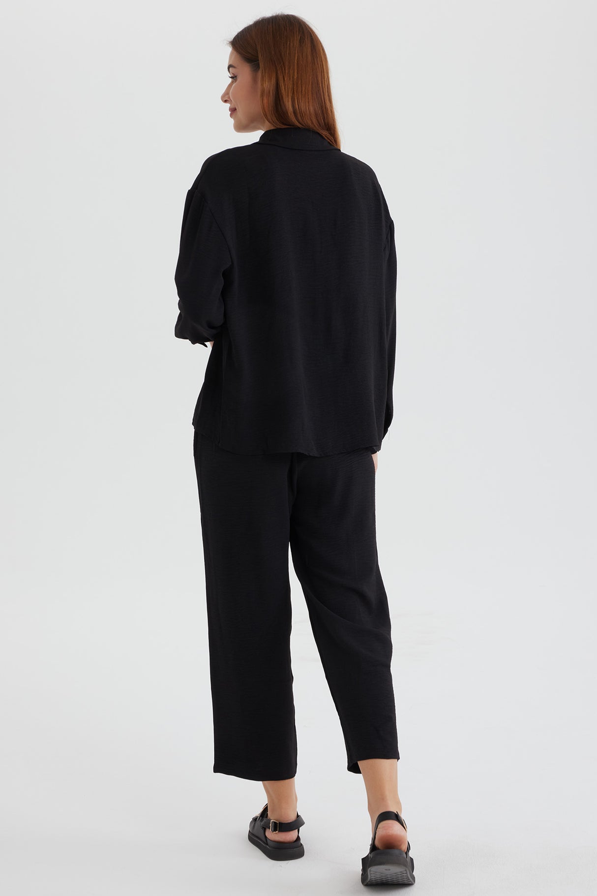 Long Sleeve Solid Color Shirt Long Pants Set