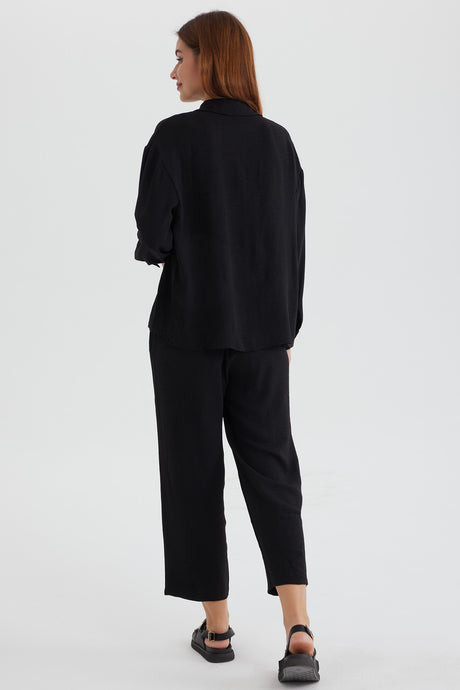 Long Sleeve Solid Color Shirt Long Pants Set