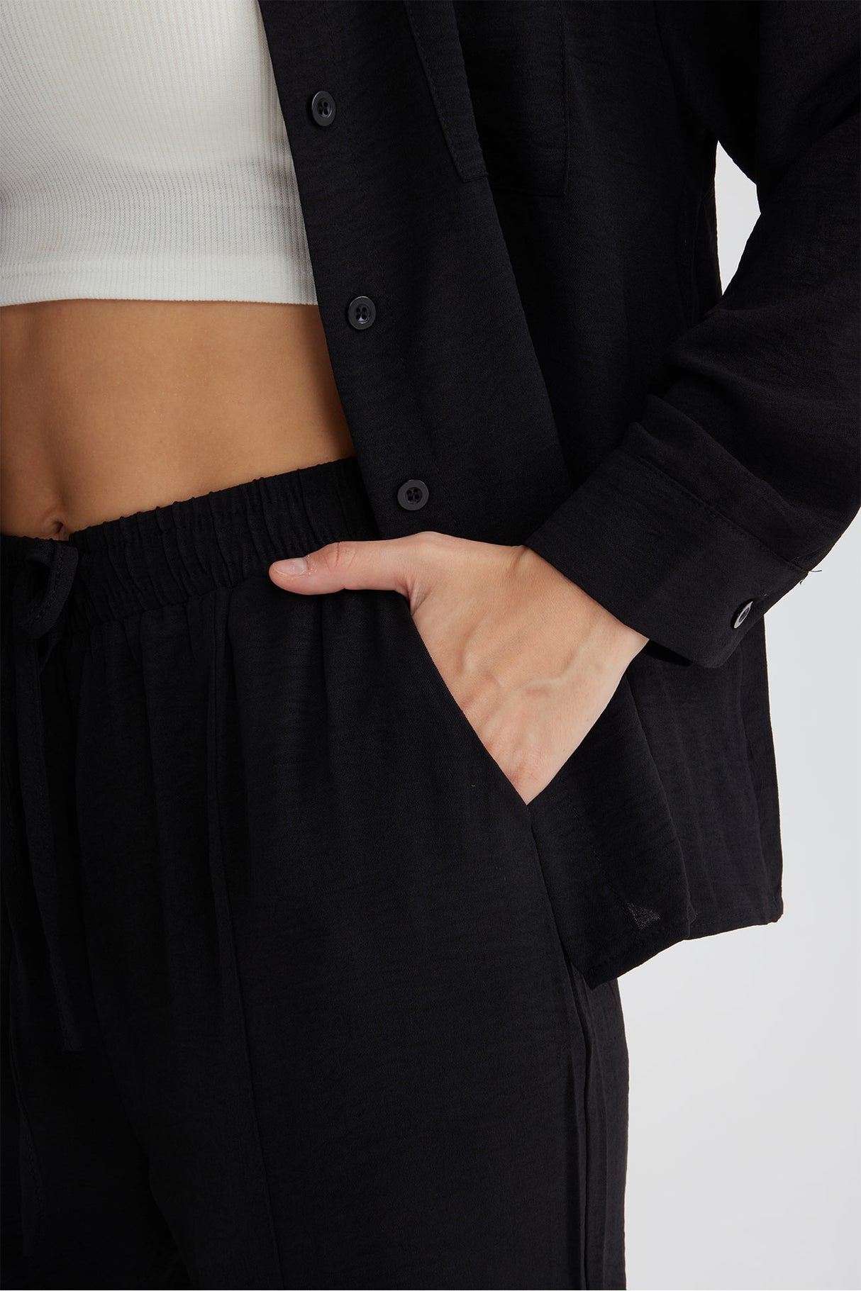 Long Sleeve Solid Color Shirt Long Pants Set