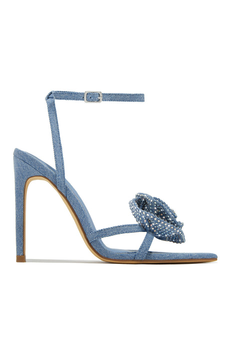 Arolora 3D Rhinestone Floral High Heels