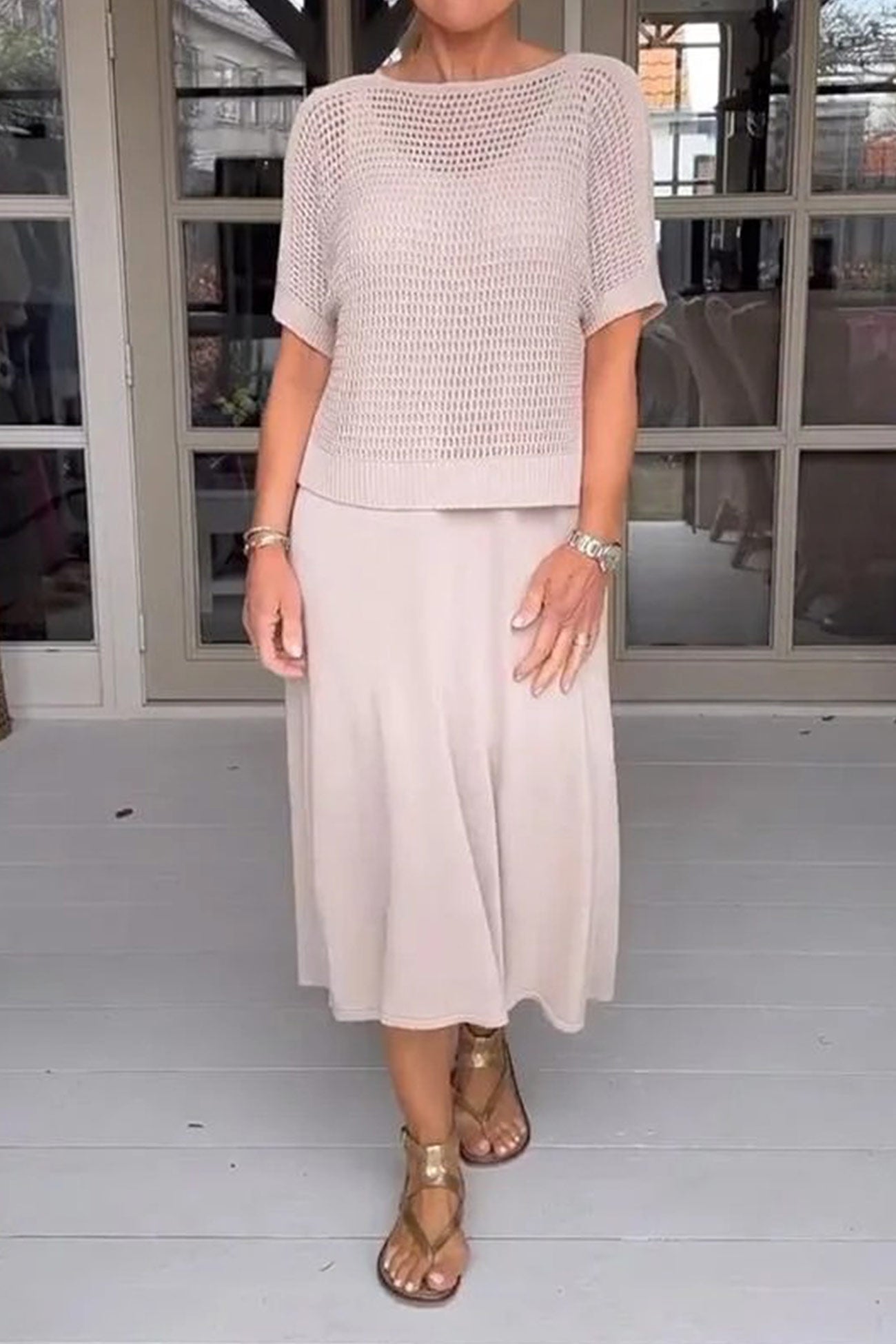 Hollow Out Knit Cover-up Tank Dress Two-piece Set