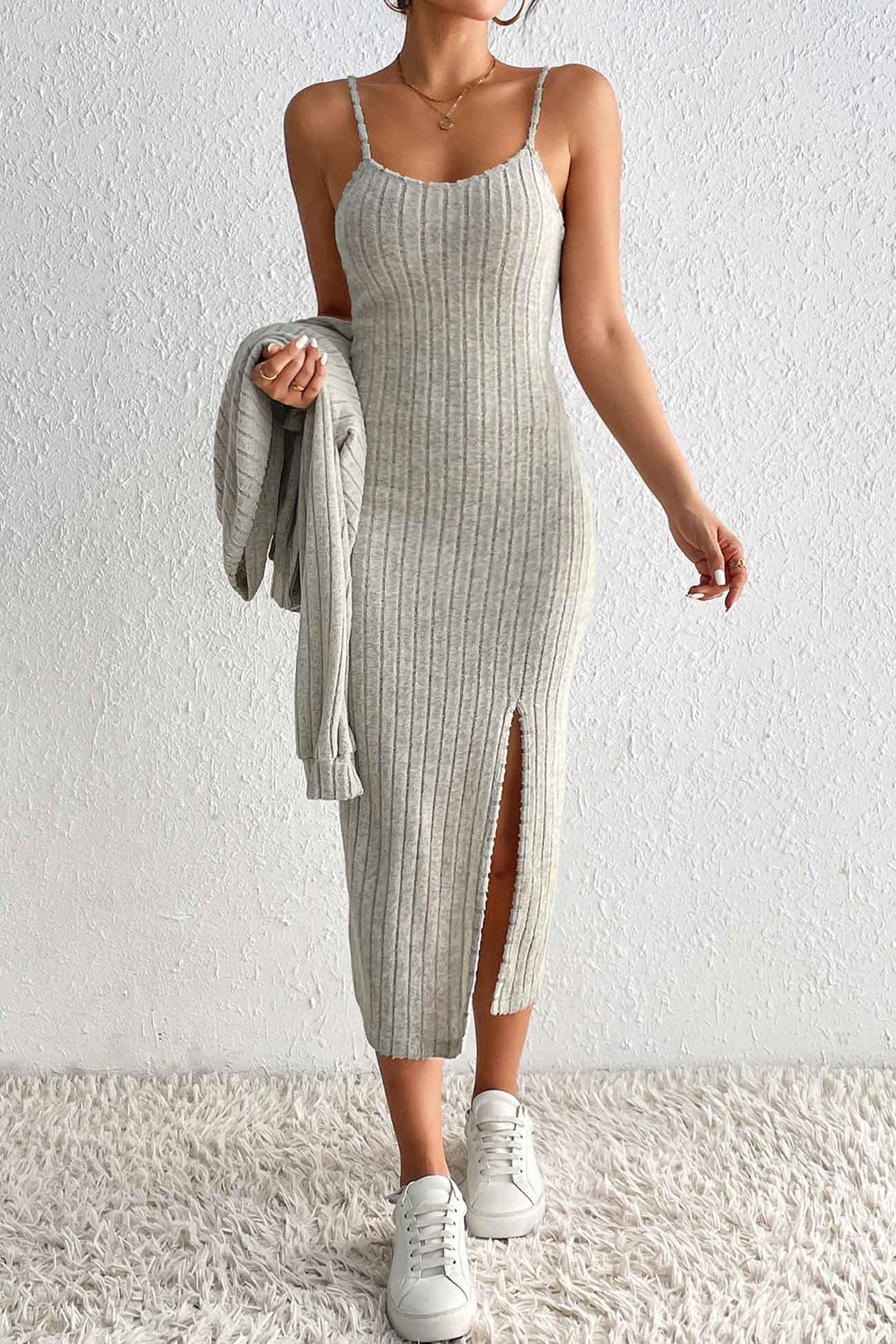 Long Sleeve Cami Dress Cardigan knitted Set