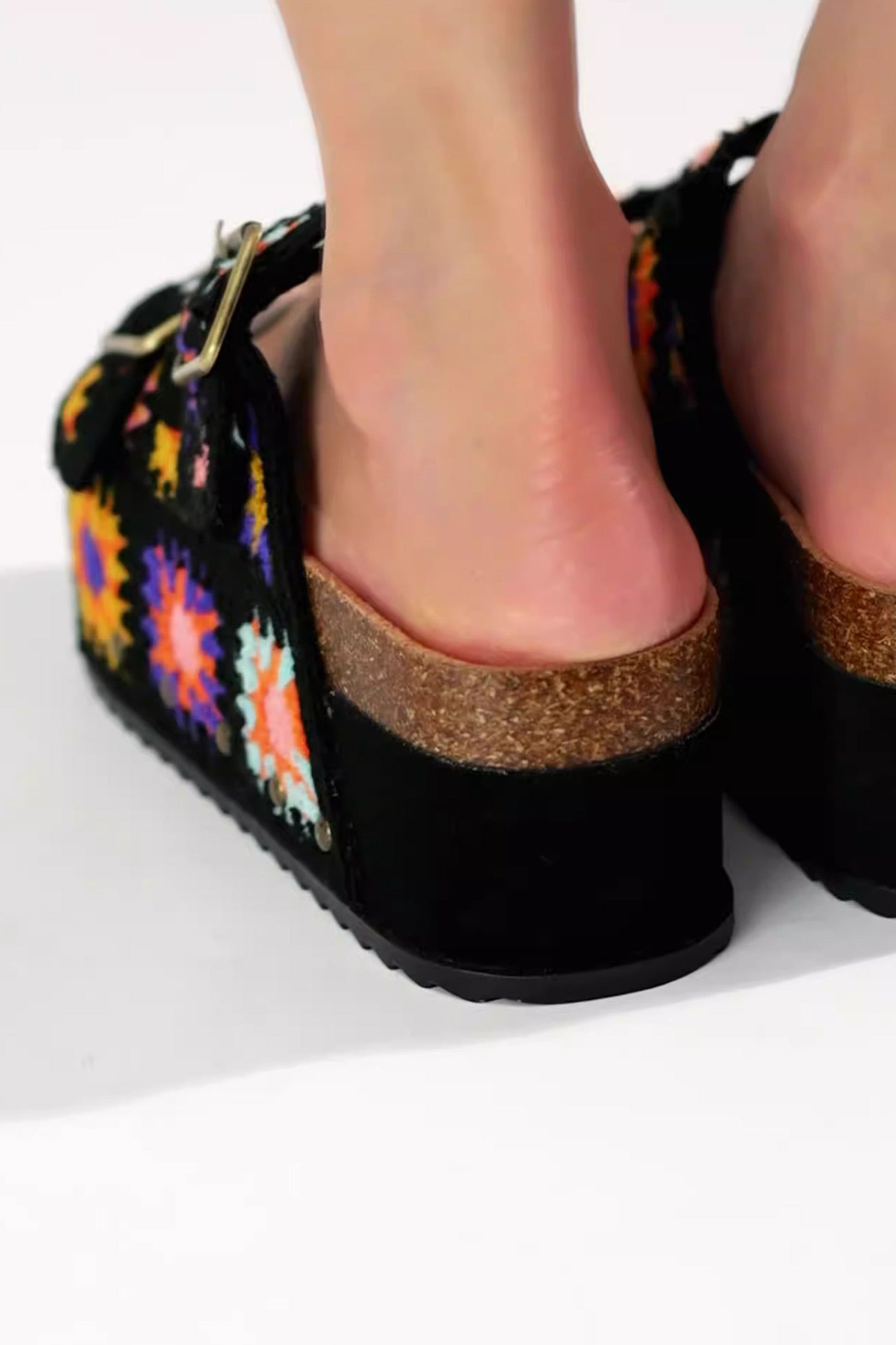 Boho Floral Embroidery Platform Sandals