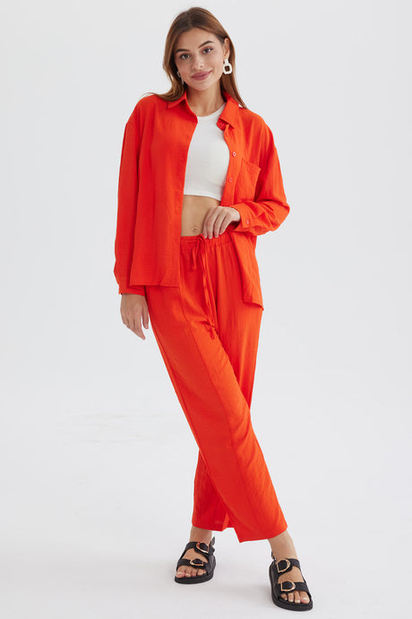 Long Sleeve Solid Color Shirt Long Pants Set