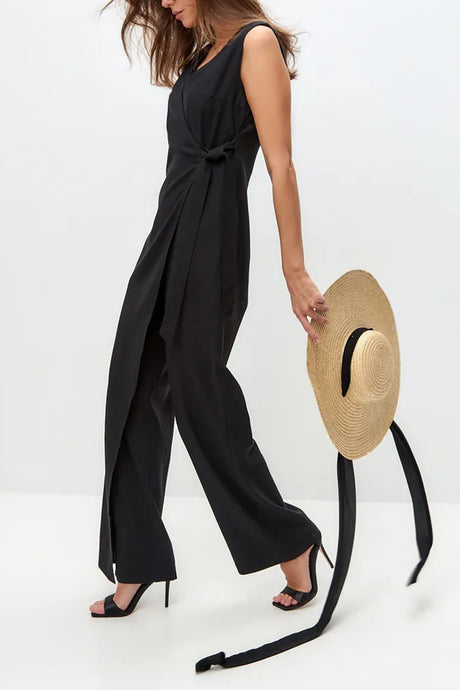 V Neck Zip-up Strappy Jumpsuits