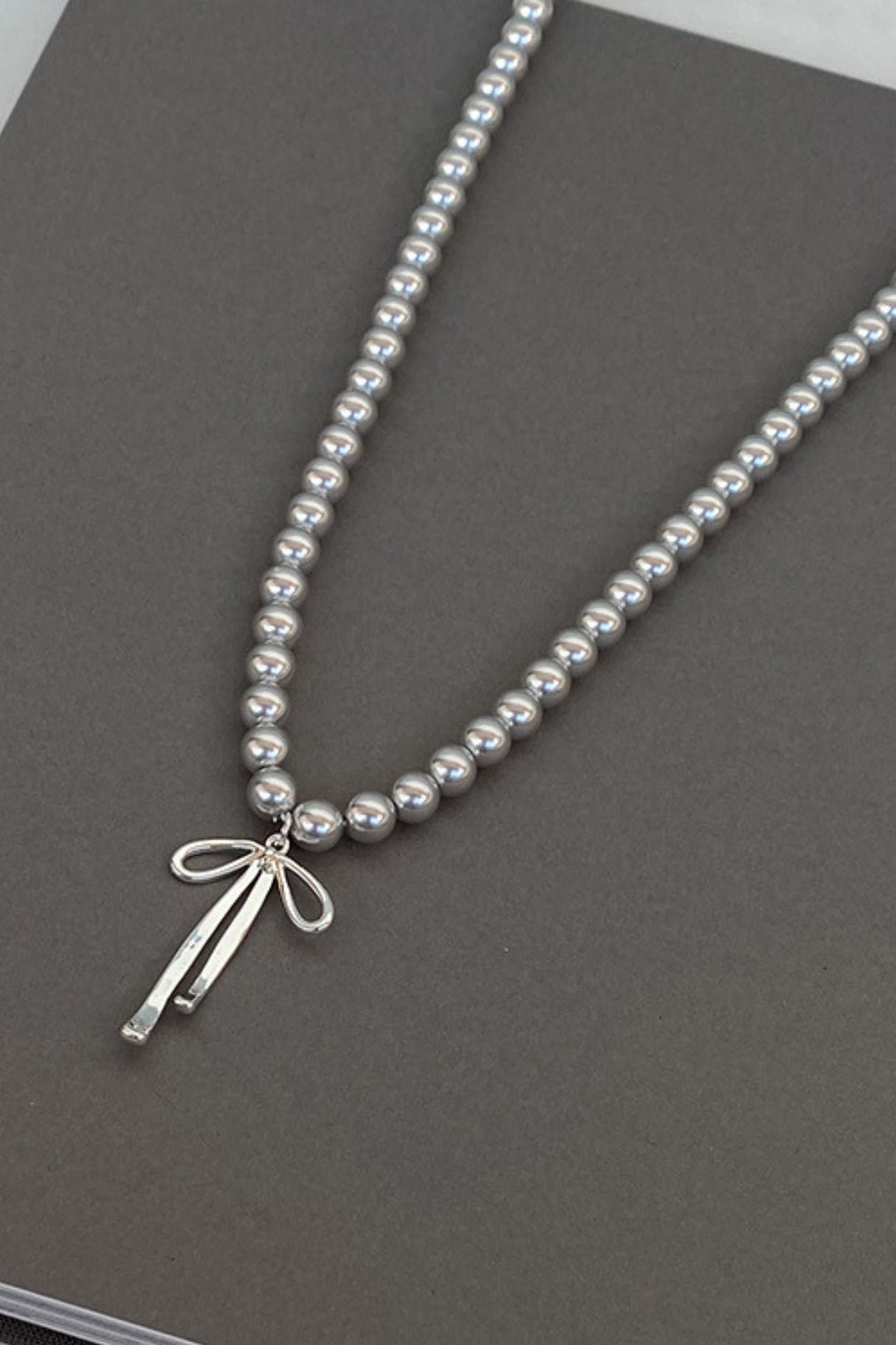 Bow Pendant Grey Pearl Necklace