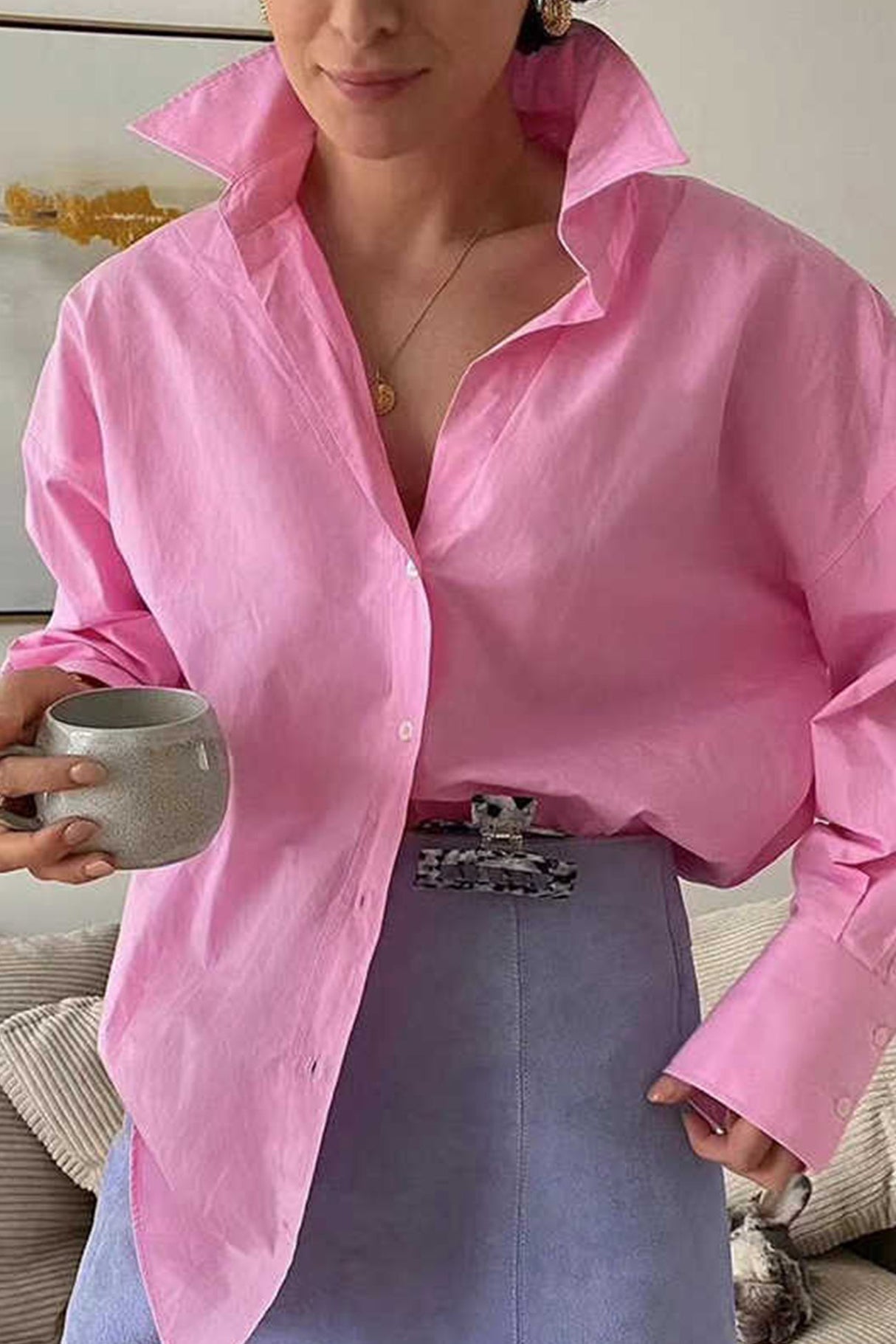 Candy Color Mid-length Cotton Blouse